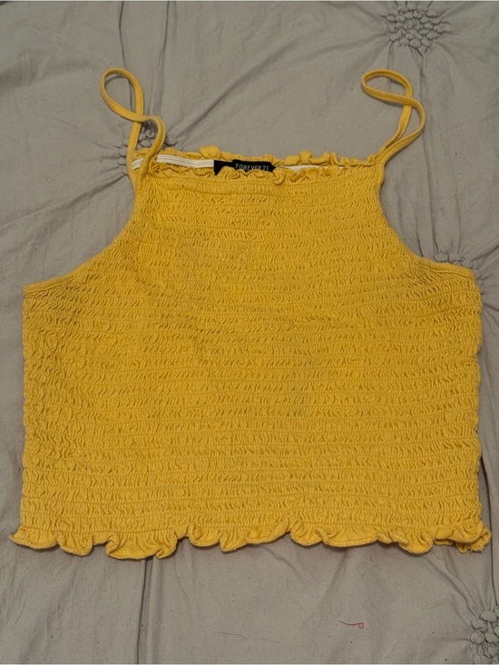 Forever 21 Tops - Forever 21 Yellow Smocked Cropped Cami with Ruffle Hem